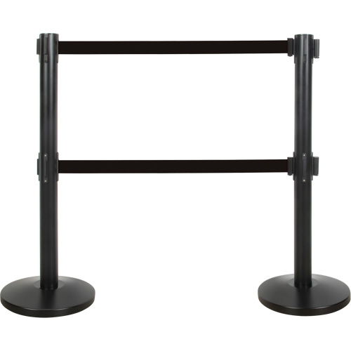 Barri&egrave;re pour le contr&ocirc;le des foules &agrave; courroie double, Acier, 35" h, Ruban Noir, Longueur du ruban 7' PB Rental Co. Ltd.