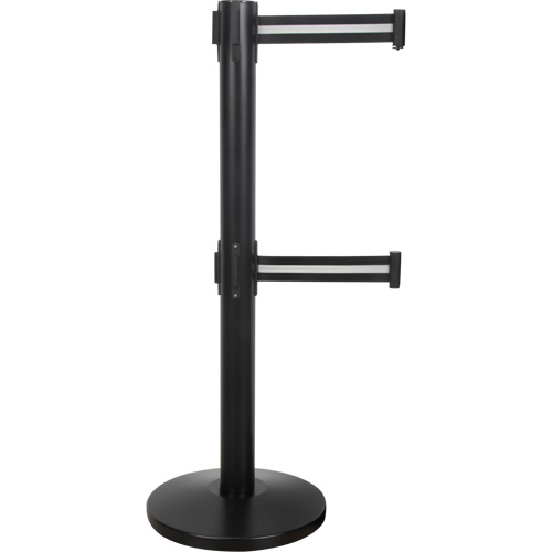 Dual Belt Crowd Control Barrier, Steel, 35" H, Black/White Tape, 7' Tape Length PB Rental Co. Ltd.