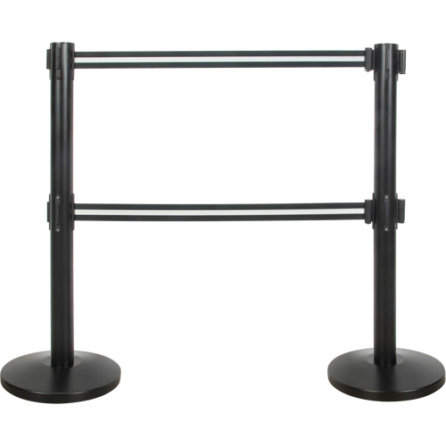 Dual Belt Crowd Control Barrier, Steel, 35" H, Black/White Tape, 7' Tape Length PB Rental Co. Ltd.