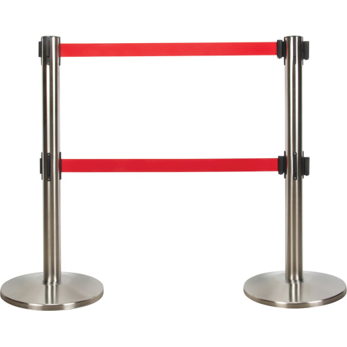 Dual Belt Crowd Control Barrier, Steel, 35" H, Red Tape, 7' Tape Length PB Rental Co. Ltd.
