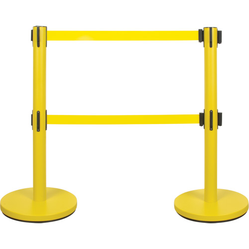 Dual Belt Crowd Control Barrier, Steel, 35" H, Yellow Tape, 7' Tape Length PB Rental Co. Ltd.