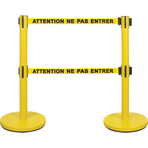 Dual Belt Crowd Control Barrier, Steel, 35" H, Yellow Tape, 7' Tape Length PB Rental Co. Ltd.