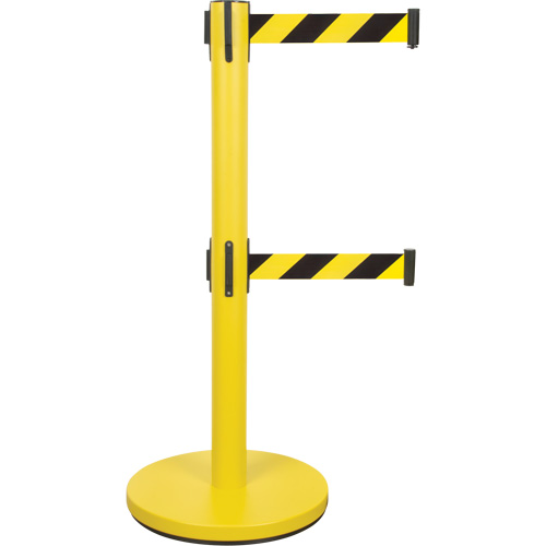 Dual Belt Crowd Control Barrier, Steel, 35" H, Black/Yellow Tape, 7' Tape Length PB Rental Co. Ltd.
