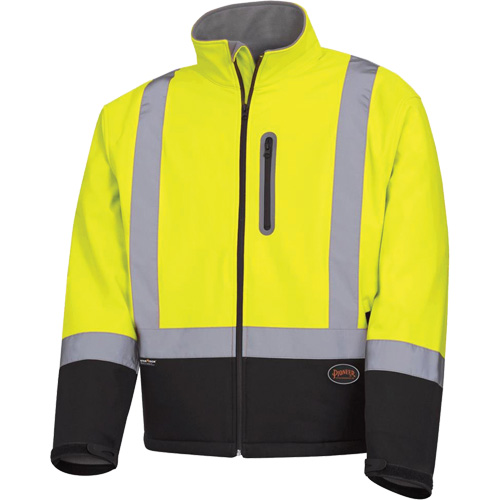 5689 Veste de s&eacute;curit&eacute; coquille souple &agrave; r&eacute;sistance m&eacute;canique, Noir/Jaune lime haute visibilit&eacute;, Petit PB Rental Co. Ltd.