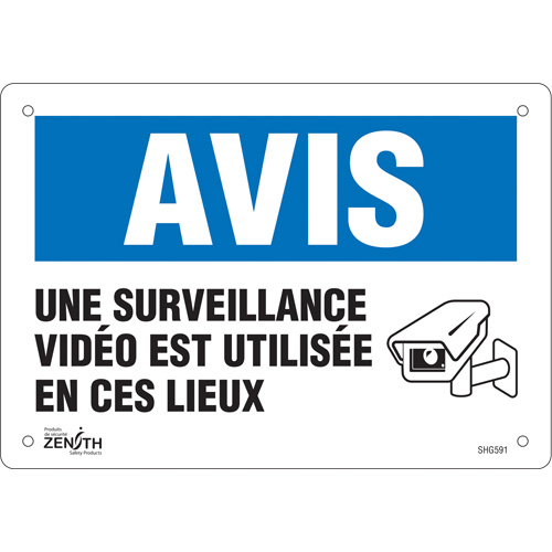 "Surveillance vid&eacute;o" Sign, 7" x 10", Plastic, French with Pictogram PB Rental Co. Ltd.