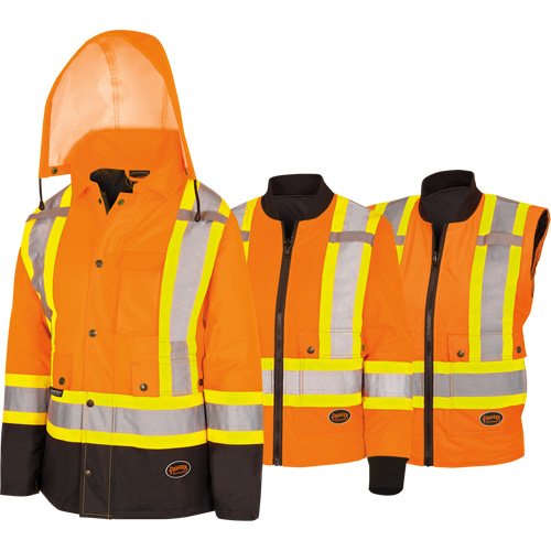 5020BBW Manteau 7 en 1 imperm&eacute;able pour femmes avec capuchon, Polyester/Polyur&eacute;thane, Orange haute visibilit&eacute;, T-petit PB Rental Co. Ltd.