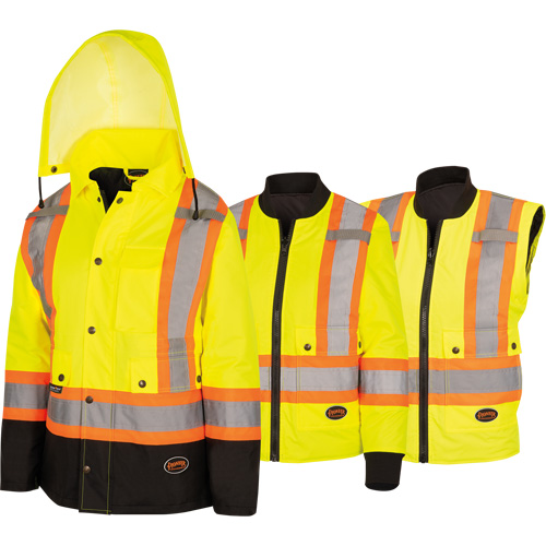 5021BBW Women's  7-in-1 Waterproof Jacket with Hood, Polyester/Polyurethane, High Visibility Lime-Yellow, X-Small PB Rental Co. Ltd.