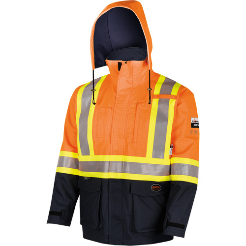 4484 Manteau de s&eacute;curit&eacute; Defender antistatique/ignifuge/anti-arc &eacute;lectrique en trilamin&eacute;, Petit, Noir/Orange haute visibilit&eacute;, 11 cal/cm² PB Rental Co. Ltd.