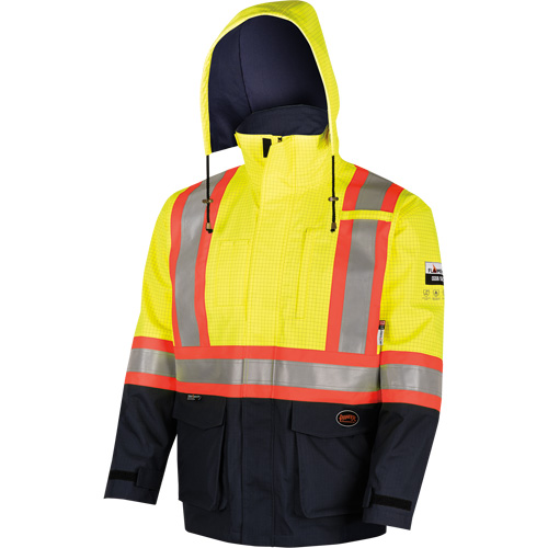 4485 Manteau de s&eacute;curit&eacute; Defender antistatique/ignifuge/anti-arc &eacute;lectrique en trilamin&eacute;, Petit, Noir/Jaune haute visibilit&eacute;, 11 cal/cm² PB Rental Co. Ltd.