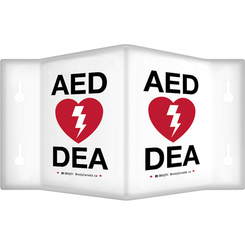90° Projecting "AED/DEA" Sign, 9" x 6", Plastic, Bilingual with Pictogram PB Rental Co. Ltd.
