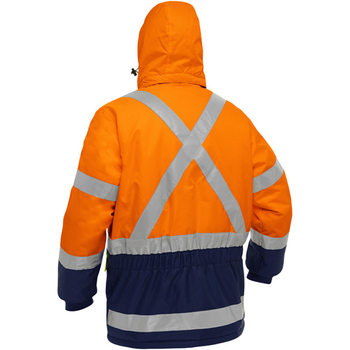 Manteau pour le froid extr&ecirc;me avec bas bleu marin et X au dos Bisley, Polyester, Orange haute visibilit&eacute;, 4T-Grand PB Rental Co. Ltd.