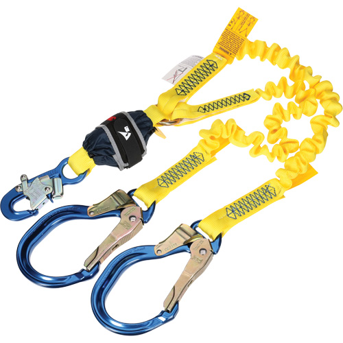 Twin-Leg Stretch Web Shock-Absorbing Lanyard, 6', Rebar Hook Center, Snap Hook Leg Ends PB Rental Co. Ltd.