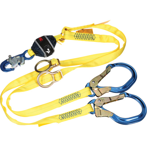 Twin-Leg Tie-Back Web Shock-Absorbing Lanyard, 6', Rebar Hook Center, Snap Hook Leg Ends, Polyester PB Rental Co. Ltd.