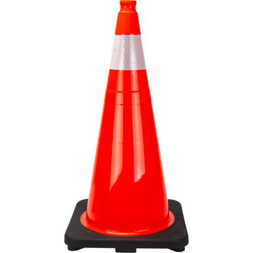 C&ocirc;ne de signalisation de premi&egrave;re qualit&eacute;, 28", Orange, Bande(s) r&eacute;fl&eacute;chissante(s) 4" PB Rental Co. Ltd.