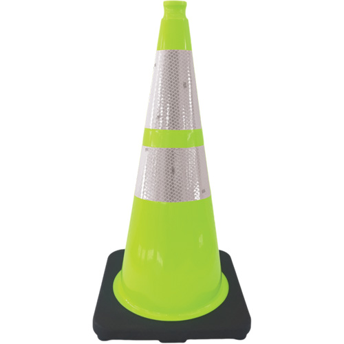 Premium Traffic Cone, 28", Lime Green, 4" & 6" Reflective Collar(s) PB Rental Co. Ltd.
