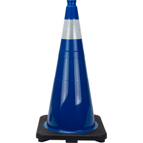 C&ocirc;ne de signalisation de premi&egrave;re qualit&eacute;, 28", Bleu, Bande(s) r&eacute;fl&eacute;chissante(s) 4" PB Rental Co. Ltd.