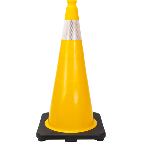 C&ocirc;ne de signalisation de premi&egrave;re qualit&eacute;, 28", Jaune, Bande(s) r&eacute;fl&eacute;chissante(s) 4" PB Rental Co. Ltd.