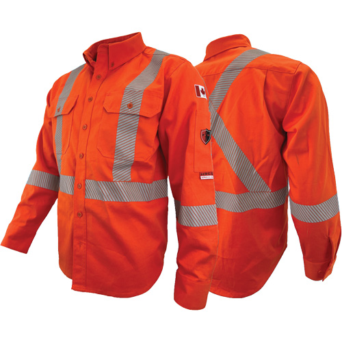 Atlas Guardian&reg; FR/AR Work Shirts with 2" Striping, X-Small, High Visibility Orange PB Rental Co. Ltd.