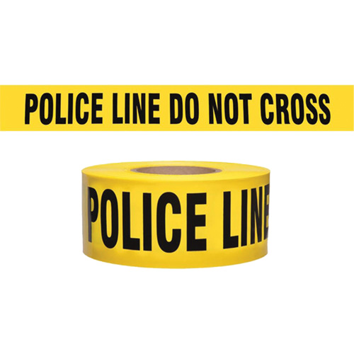 Ruban pour barricade de calibre entrepreneur "Police Line Do Not Cross", Anglais, 3" la x 1000' lo, 2 mils, Noir sur jaune PB Rental Co. Ltd.