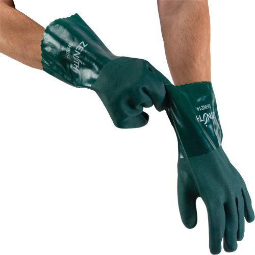 Double Dipped Green Gloves, 12" L, PVC, Cotton Jersey Inner Lining, 70-mil PB Rental Co. Ltd.