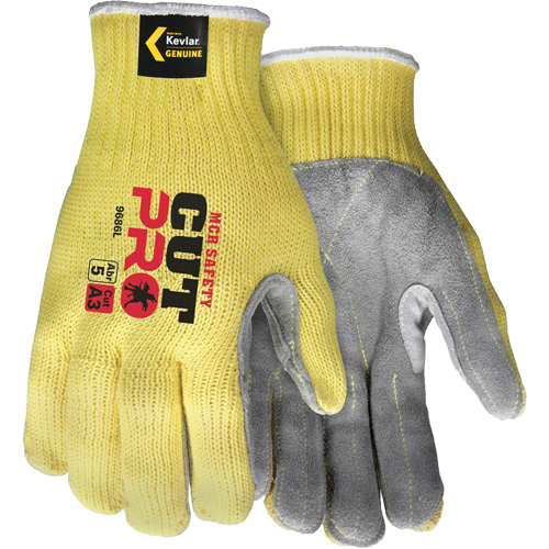 Gants de travail r&eacute;sistant &agrave; la coupe CutPro avec paume en cuir fendu, Taille Petit, Calibre 7, Enveloppe en Kevlar, ASTM ANSI niveau A3 PB Rental Co. Ltd.