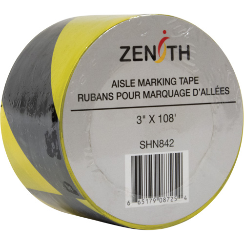 Aisle Marking Tape, 3" x 108', PVC, Noir et jaune PB Rental Co. Ltd.
