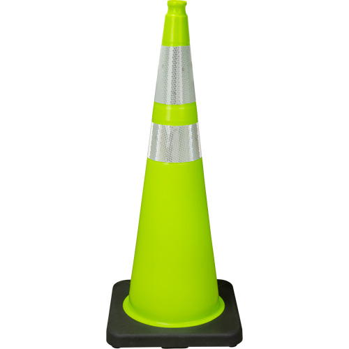 C&ocirc;ne de signalisation de premi&egrave;re qualit&eacute;, 36", Vert lime, Bande(s) r&eacute;fl&eacute;chissante(s) 4" & 6" PB Rental Co. Ltd.