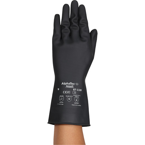 AlphaTec&reg; 87-118 Chemical-Resistance Gloves, Size Small/7, 12.6" L, Rubber Latex, Cotton Inner Lining, 31-mil PB Rental Co. Ltd.