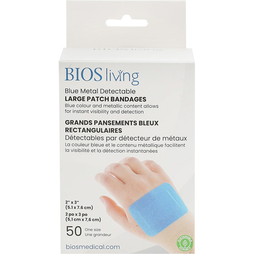 Grands bandages renforc&eacute;s bleus, Rectangulaire/carr&eacute;e, 3", Tissu d&eacute;tectable, St&eacute;rile PB Rental Co. Ltd.