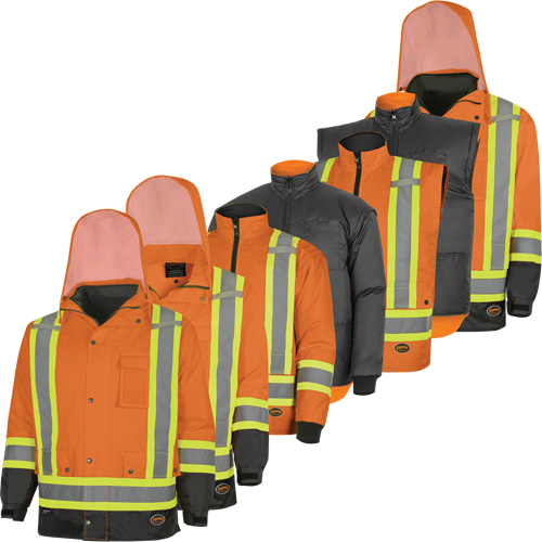 5056 Pioneer&reg; Yukon 7-in-1 Waterproof Winter Safety Parka, Polyester, Black/High Visibility Orange, X-Small PB Rental Co. Ltd.