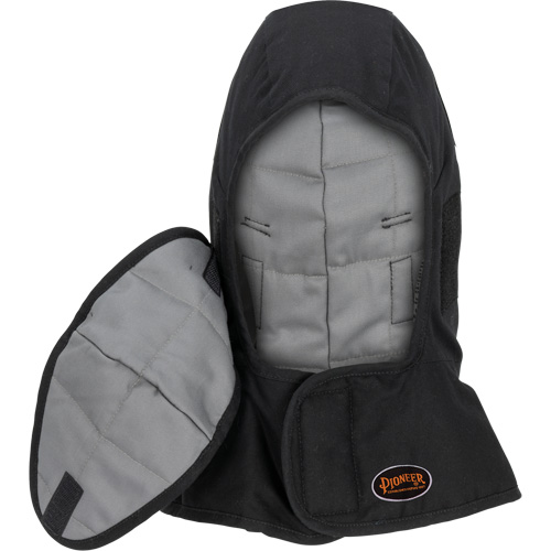 Pioneer 765A Flame-Resistant Quilted Hard Hat Liner with Long Neck & Detachable Mouthpiece, Black/Grey, Cotton/FR-Tech&reg;/Modacrylic/Nylon PB Rental Co. Ltd.