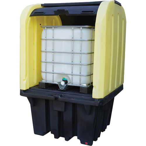 Yellow Roll Top Hardcover Spill Pallet with Drain, 65" L x 65" W x 101" H, 5000 lbs. Load Capacity PB Rental Co. Ltd.