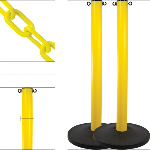 Ensemble de montants industriels avec chaîne en plastique, Hauteur de 37", Jaune PB Rental Co. Ltd.