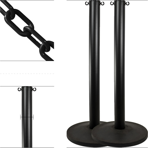 Ensemble de montants industriels avec chaîne en plastique, Hauteur de 37", Noir PB Rental Co. Ltd.