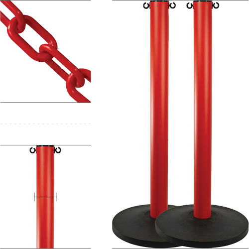 Ensemble de montants industriels avec chaîne en plastique, Hauteur de 37", Rouge PB Rental Co. Ltd.