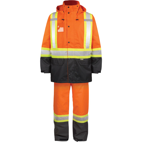 Ensemble de pluie haute visibilit&eacute; en tissu 150 deniers, Polyester, Petit, Orange haute visibilit&eacute; PB Rental Co. Ltd.