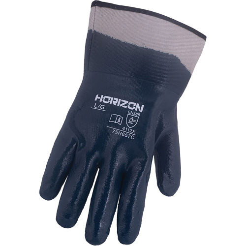 Horizon&reg; Navy Gloves with Pasted Cuffs, Medium, Nitrile Coating, Jersey/Cotton Shell PB Rental Co. Ltd.