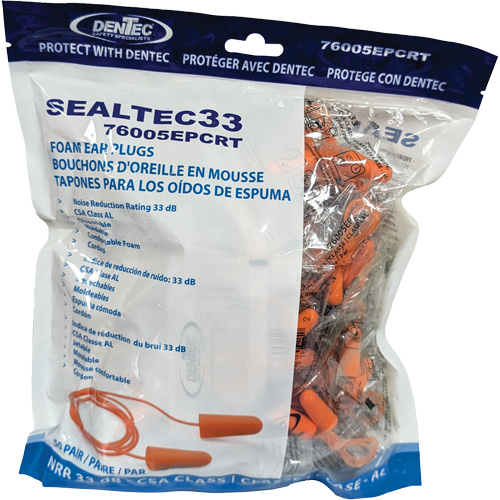 SEALTEC33 Orange Tapered PU Foam Disposable Earplugs, Bulk - Polybag, Corded PB Rental Co. Ltd.