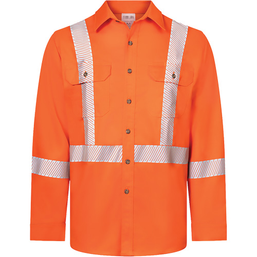 Avenger 7 oz Deluxe Segmented Striped High-Visibility Work Shirt, Style 652, Men's, Large, Orange PB Rental Co. Ltd.