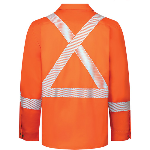 Avenger 7 oz Deluxe Segmented Striped High-Visibility Work Shirt, Style 652, Men's, Large, Orange PB Rental Co. Ltd.