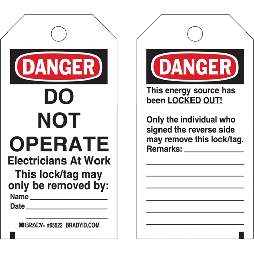 &eacute;tiquettes de verrouillage, Plastique, 3" la x 5-1/2" h, Anglais PB Rental Co. Ltd.