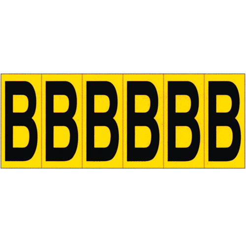 Rep&egrave;res adh&eacute;sifs &agrave; lettres individuelles, B, 2-15/16" h, Noir sur jaune PB Rental Co. Ltd.