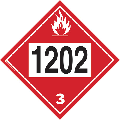 Plaque-&eacute;tiquette TMD 1202 pour liquide inflammable huile combustible, Plastique PB Rental Co. Ltd.