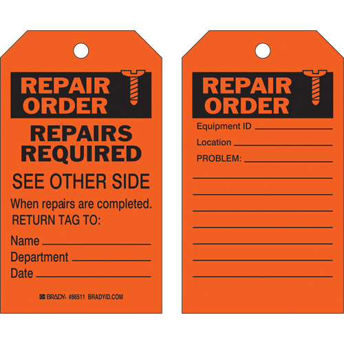&eacute;tiquette pour les r&eacute;parations de s&eacute;curit&eacute;, Polyester, 4" la x 7" h, Anglais PB Rental Co. Ltd.