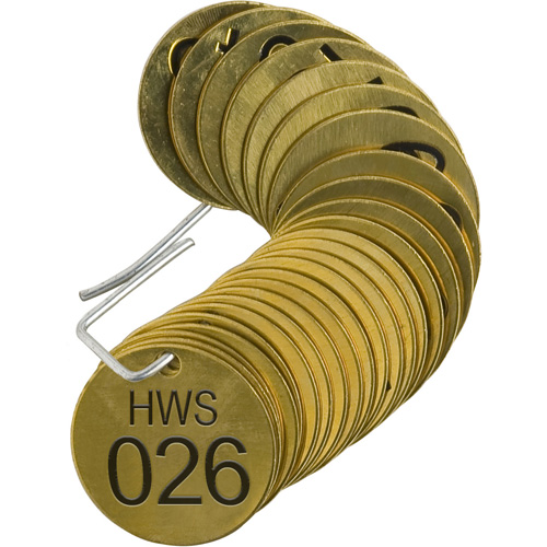 Numbered "HWS" Valve Tags, # 026-050, Brass, 1.5" dia PB Rental Co. Ltd.