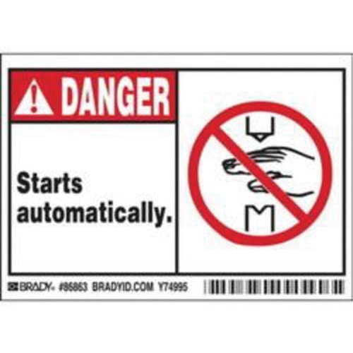 "Danger Starts Automatically" Sign, 3-1/2" x 5", Polyester, English with Pictogram PB Rental Co. Ltd.
