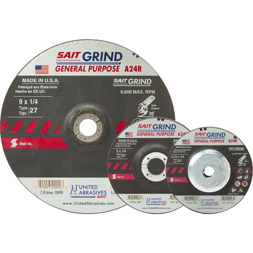 A24R Long Life Grinding Wheel, 9" x 1/4", 7/8" Arbor, Aluminum Oxide, Type 27 PB Rental Co. Ltd.