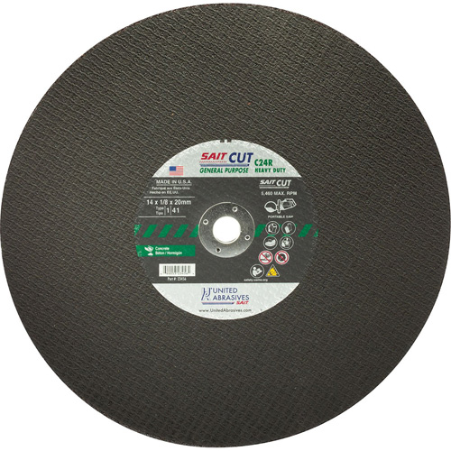 Meule &agrave; tronçonner haute vitesse pour le b&eacute;ton C24R, 12" x 1/8", Arbre de 25/32", Type 1, Carbure de silicium, 6300 Tr/min PB Rental Co. Ltd.