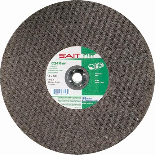Meule &agrave; tronçonner haute vitesse pour le b&eacute;ton C24R, 14" x 1/8", Arbre de 1", Type 1, Carbure de silicium, 5400 Tr/min PB Rental Co. Ltd.