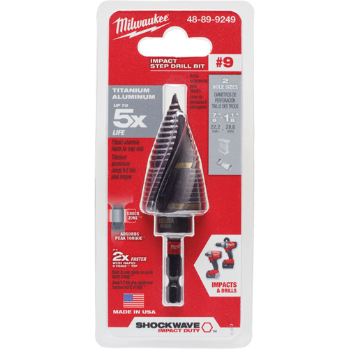 Foret &eacute;tag&eacute; #9 Shockwave Impact Duty, 7/8" - 1-1/8", Incr&eacute;ments de 1/4", Titane PB Rental Co. Ltd.